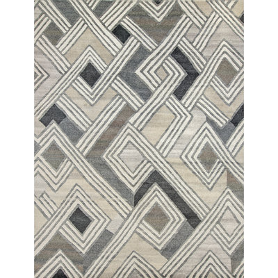 Hand Knotted Abstract Area Rug in Nickel/Gray