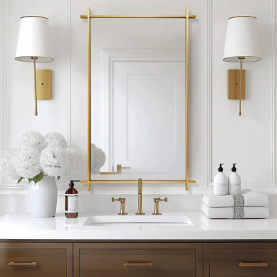  Vintage Cross Corner Rectangle Bathroom Vanity Mirror | Stainless Steel Frame