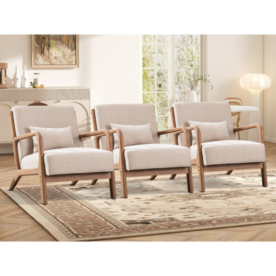 Chaise d'appoint rembourrée Mid-Century de 25,78 po de large Cashel avec coussin supplémentaire (ensemble de 3)