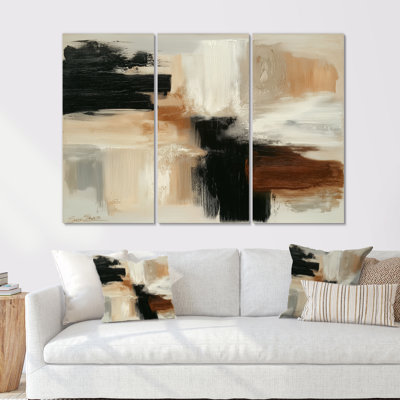 «Black and Brown Brushstroke», peinture abstraite - ensemble d'art mural abstrait