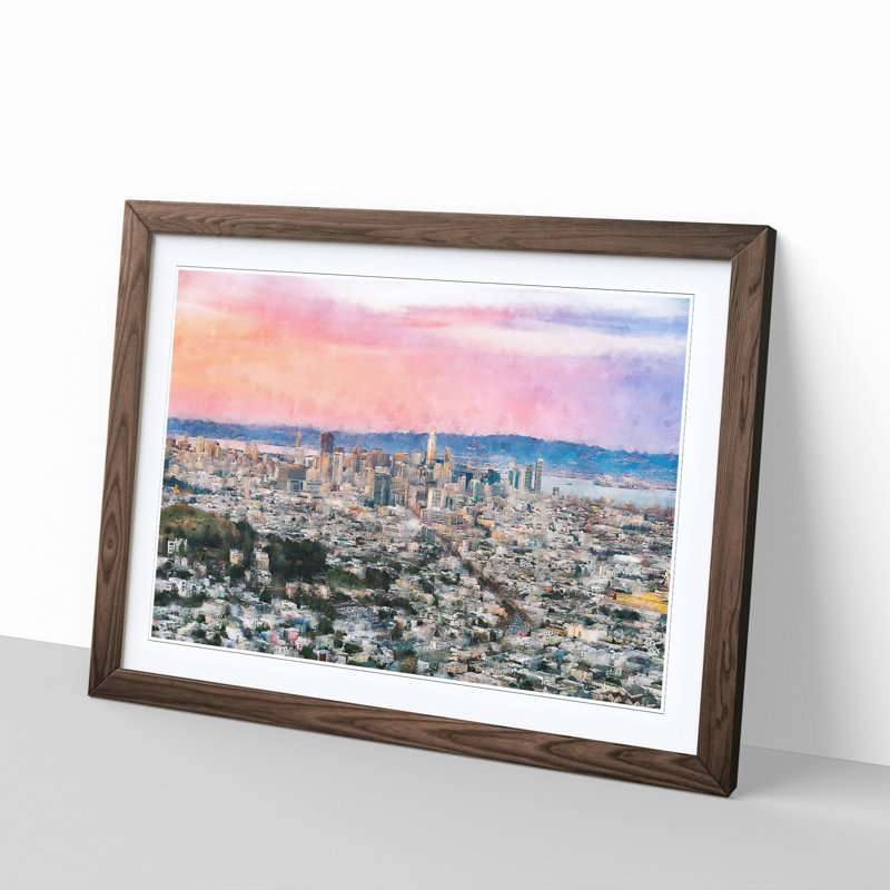Evening Colours of San Francisco - Picture Frame Graphic Art Print, 33cm H x 45cm W x 2cm D, Walnut Framed