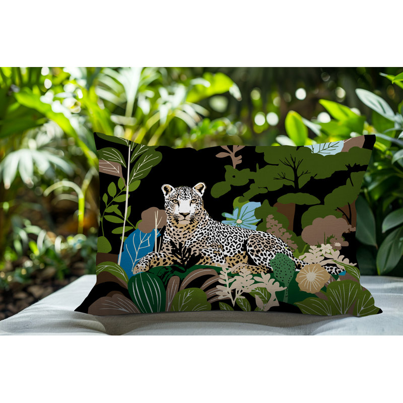 Oreiller rectangulaire réversible intérieur / extérieur Tai Leopard, Chartreuse, Rectangle H 18 po x l 25 po