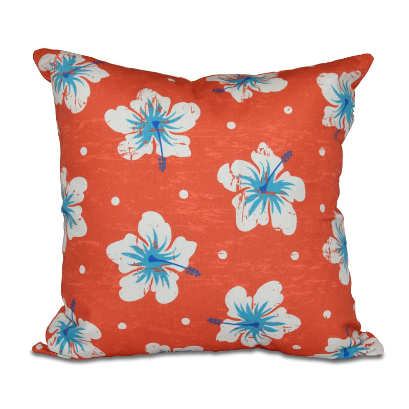 Floral Outdoor Reversible Throw Pillow, Orange