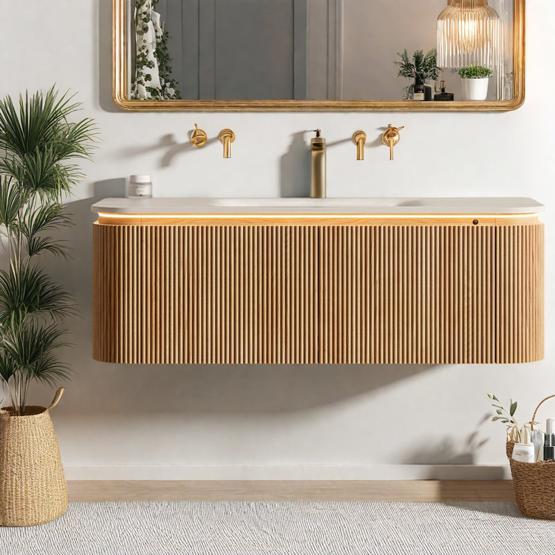 Meuble-lavabo beige élégant, armoires et lavabo en bois 48 po Elegant Modern