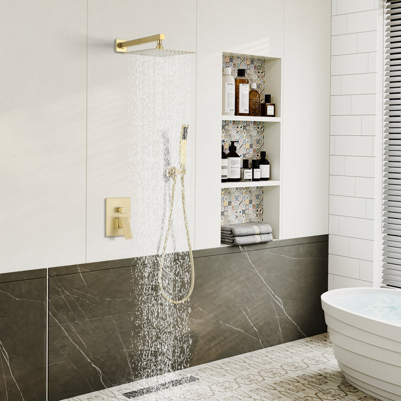 Système de douche complet avec valve brute, Or brossé