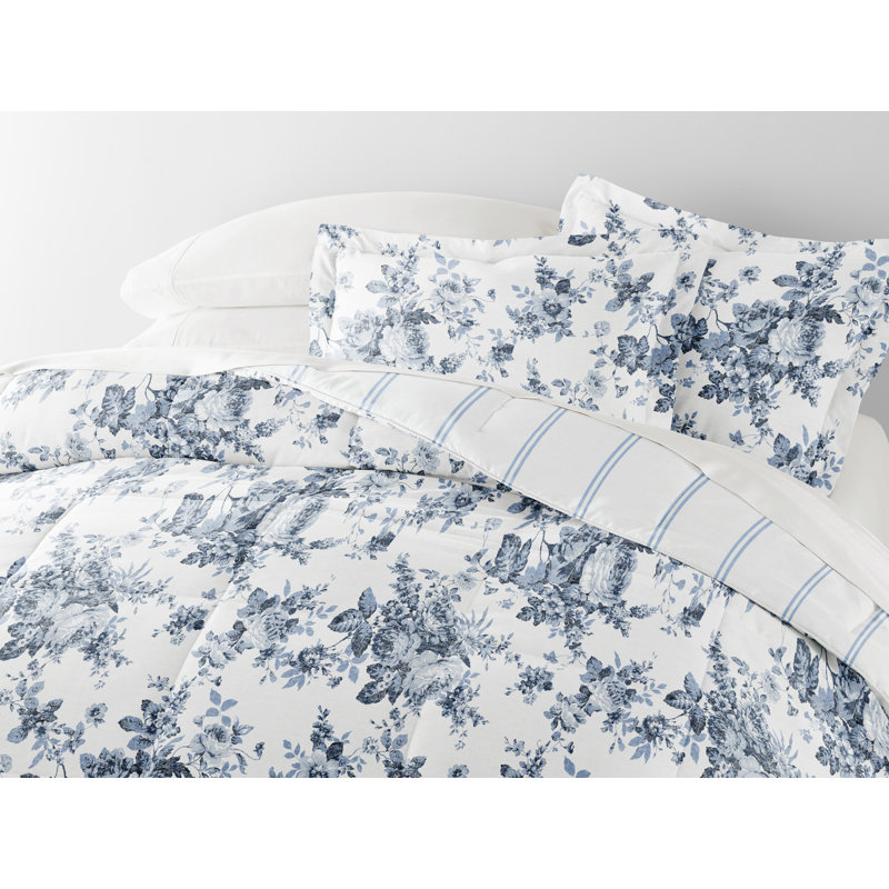 7-Piece Bedding Bundle - Pattern Comforter and Sheet Set, Queen Comforter + 1 Additional Piece, White/Gray Floral