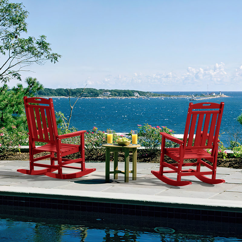 Chaises berçantes d'extérieur en PEHD pour patio, Rouge
