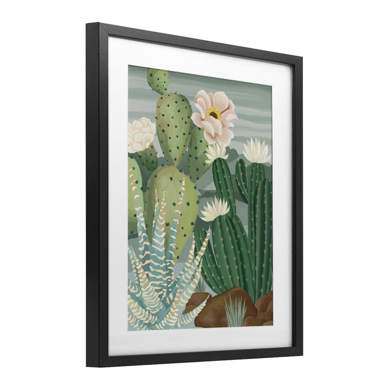«Green and Bloom Cacti», reproduction sous verre encadrée, design par Cat Thurman Designs, H 16 po x l 13 po