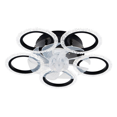 20'' Modern Ceiling Fan with Lights Remote Control.Black, 6 Speeds 3 Light Color Low Profile Flush Mount Ceiling Fan for Kitchen Bedroom