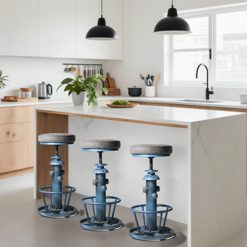 Antique Industrial Round Bottom Adjustable Height Soft Seat Cafe Retro Hydrant Stylish Water Pipe Design Pub Kitchen Bar Stool