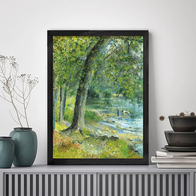 Décoration murale de luxe avec cadre en bois noir River Woods, œuvre d'art tendue dans un cadre noir, H 25 po x l 17 po