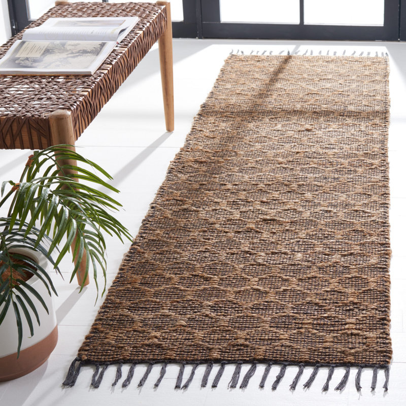 Glenville Hand Woven Jute/Cotton Geometric Rug in Tan, Runner 2'3" x 8'