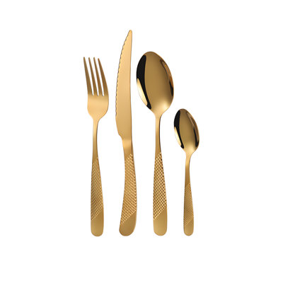 Ensemble de couverts 24 pièces en acier inoxydable avec couteaux à steak, fourchettes et cuillères au fini doré élégant