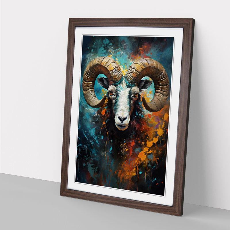 Aries Zodiac Abstract Art - Framed Print, 64cm H x 46cm W x 2cm D, Walnut Framed