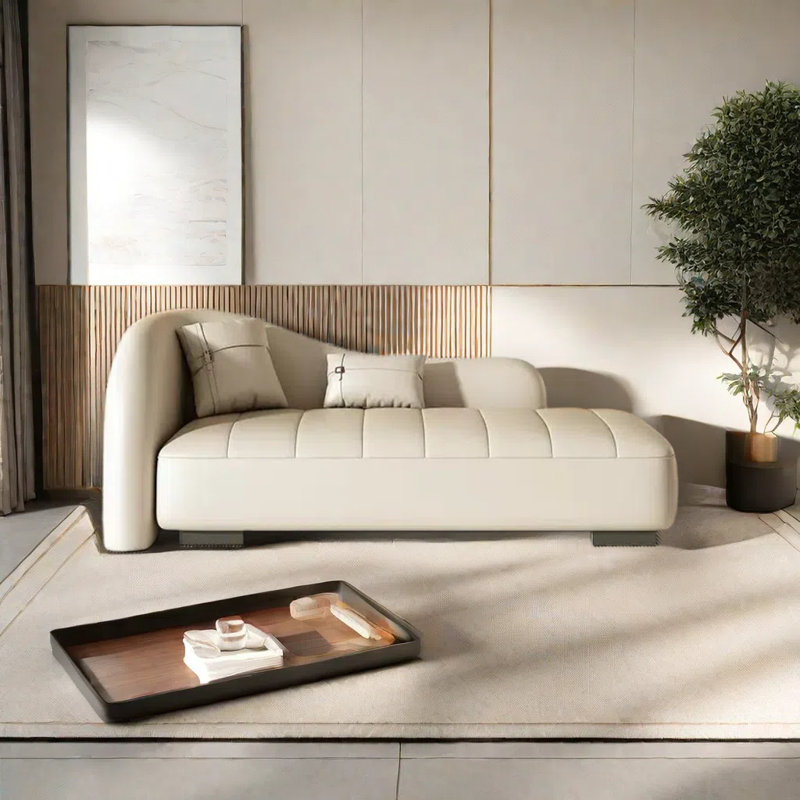 Comfortable faux leather sofa and solid wood frame, Creamy White