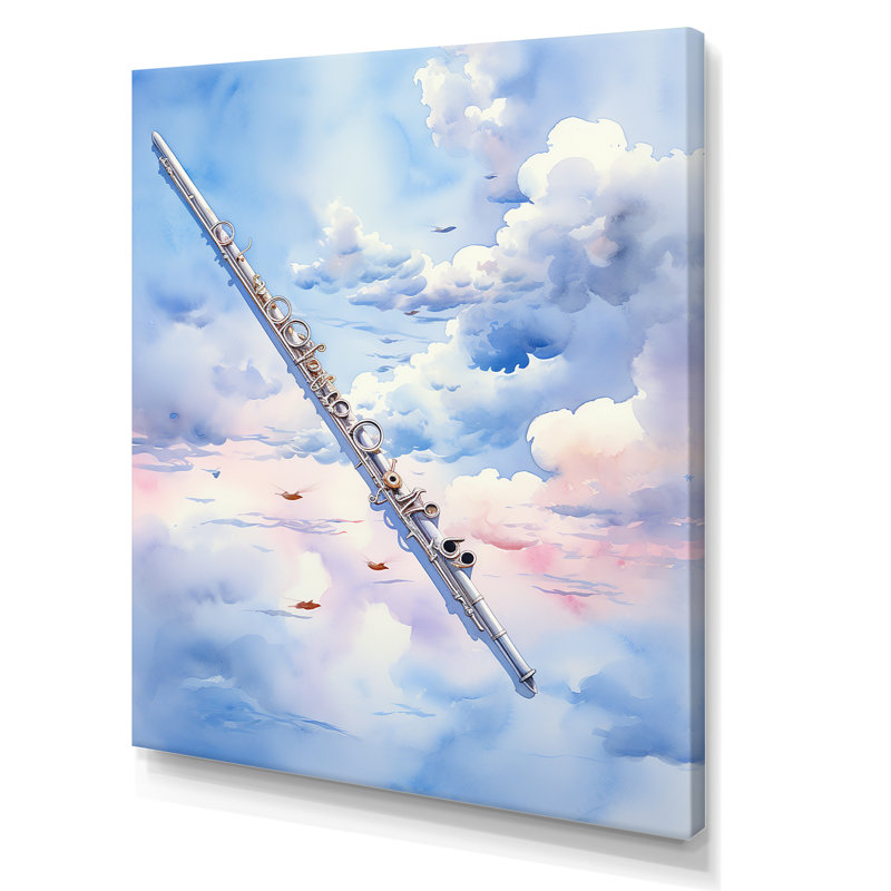 «Music Flute Flight Sky Blue I» sur toile, Toile tendue, H 32 po x l 24 po x P 1 po