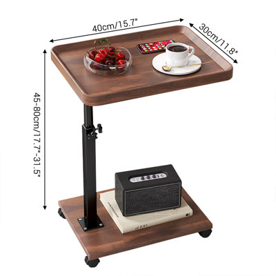 End Table, C Table Adjustable Height 360° Swivel Tv Tray Table, Couch Tables Side Tables With Wheels, Rotatable Sofa Tray Table For Living Room Bedroom