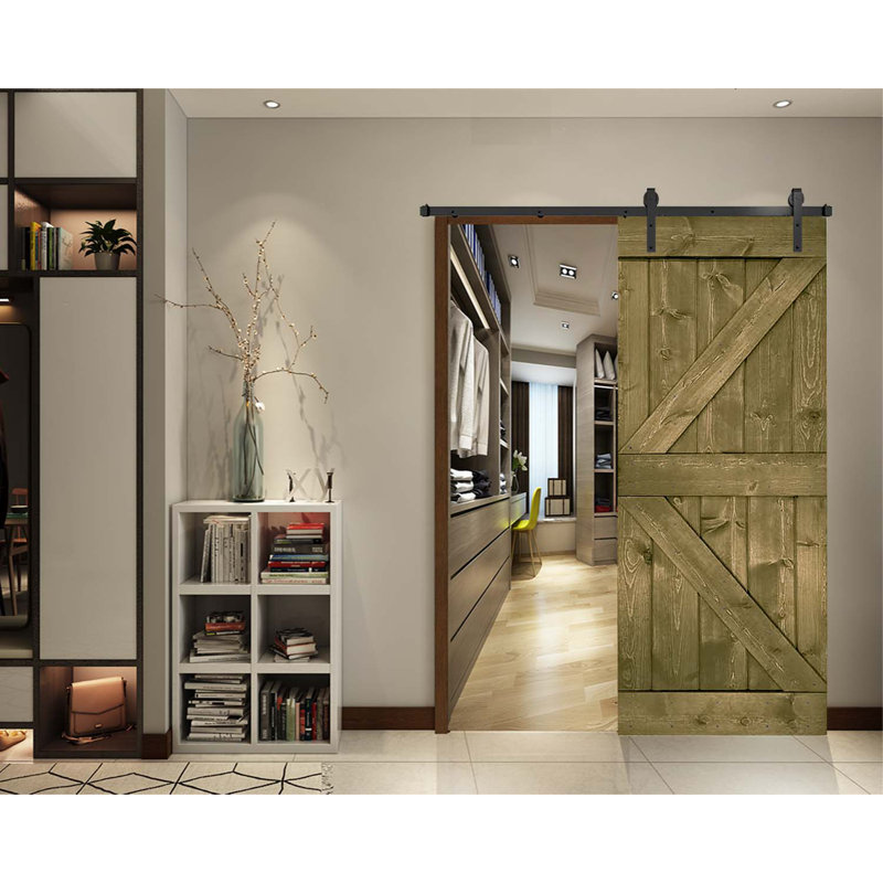 Porte de grange en bois massif DIY 3 en 1 pour chambres, espaces de rangement, placards, Tonneau vieilli, 28 po x 84 po