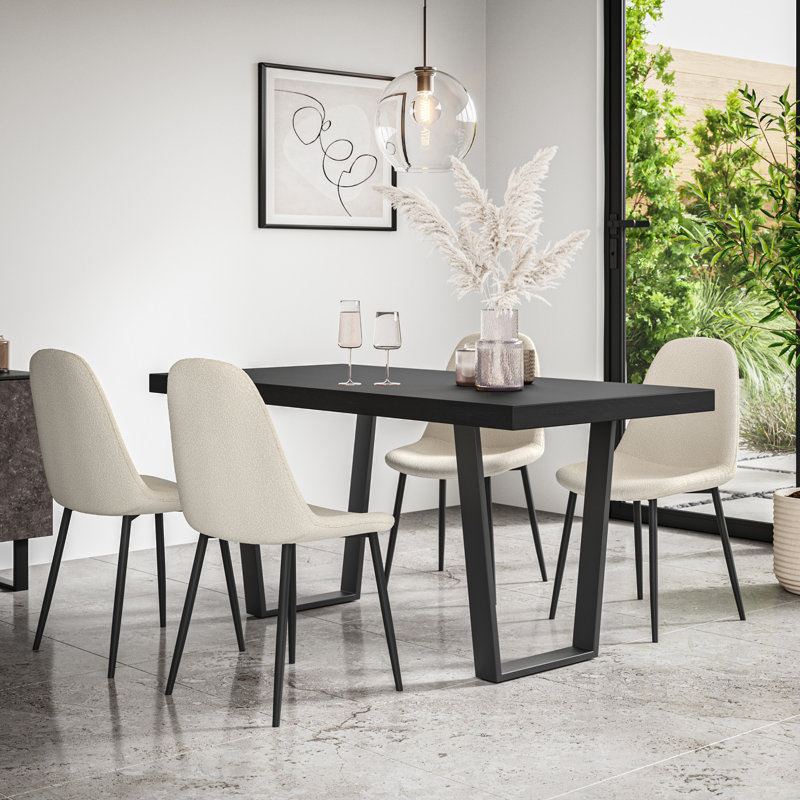 Ademar 4 - Person Dining Set, Black/Black/Ivory, 5 Pieces: Table,4 Chairs
