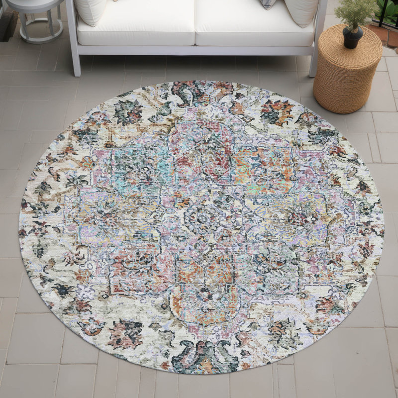 Tapis intérieur / extérieur lavable à la machine Jocelyn ACN2138 Global, Rond 8 pi