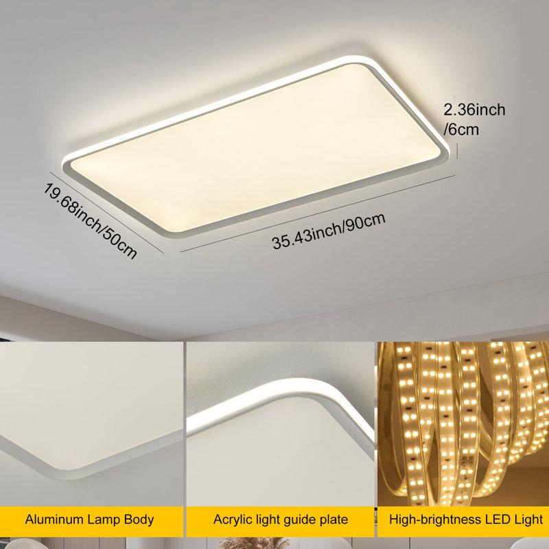 1-Light 35.43'' Rectangular LED Dimmable Flush Mount