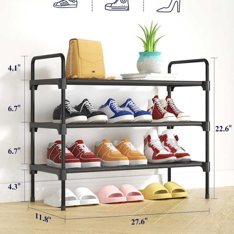 27.6'' Wide 3-Tier Shoe Storage Rack, Black