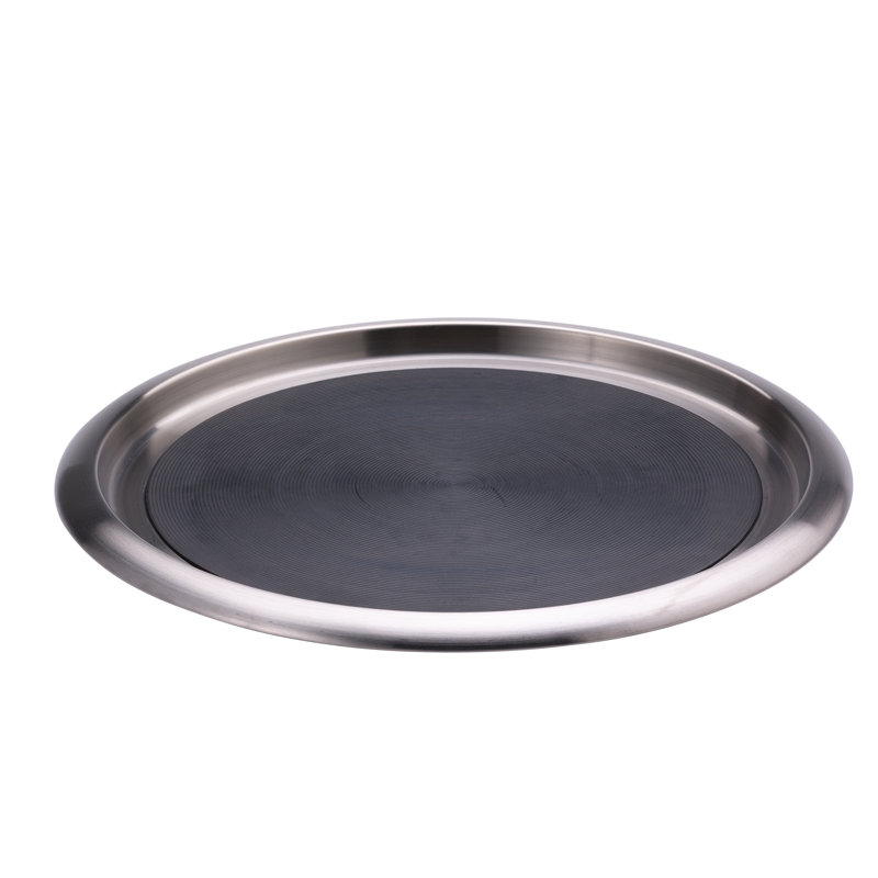 Round Stainless Steel Tray with Non-Slip Rubber Inserts, 14"