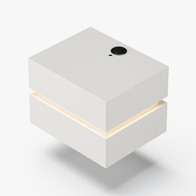 Smart Floating White Bedside Table With Led Lights & Wireless Charging, Wall-mounted 2-drawer