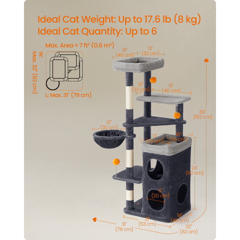 152cm H Cat Tree, Dark Grey