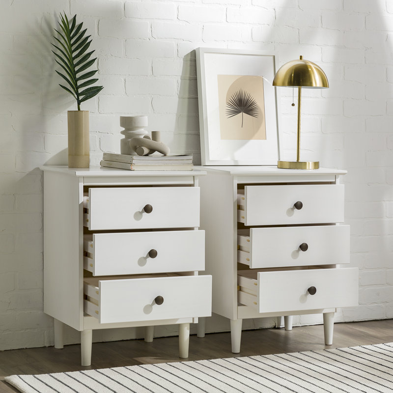 Lafever Mid-Century Modern Minimalist 3-Drawer Solid Wood Nightstands, White