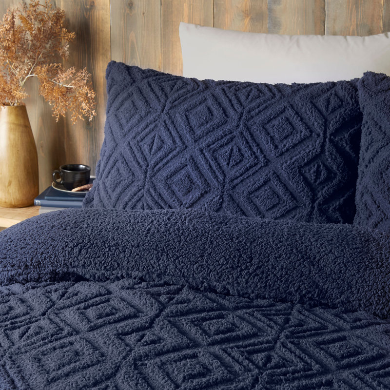 Geo Fleece 100% Polyester Bedding, Super King Duvet Cover + 2 Standard Pillowcases, Navy