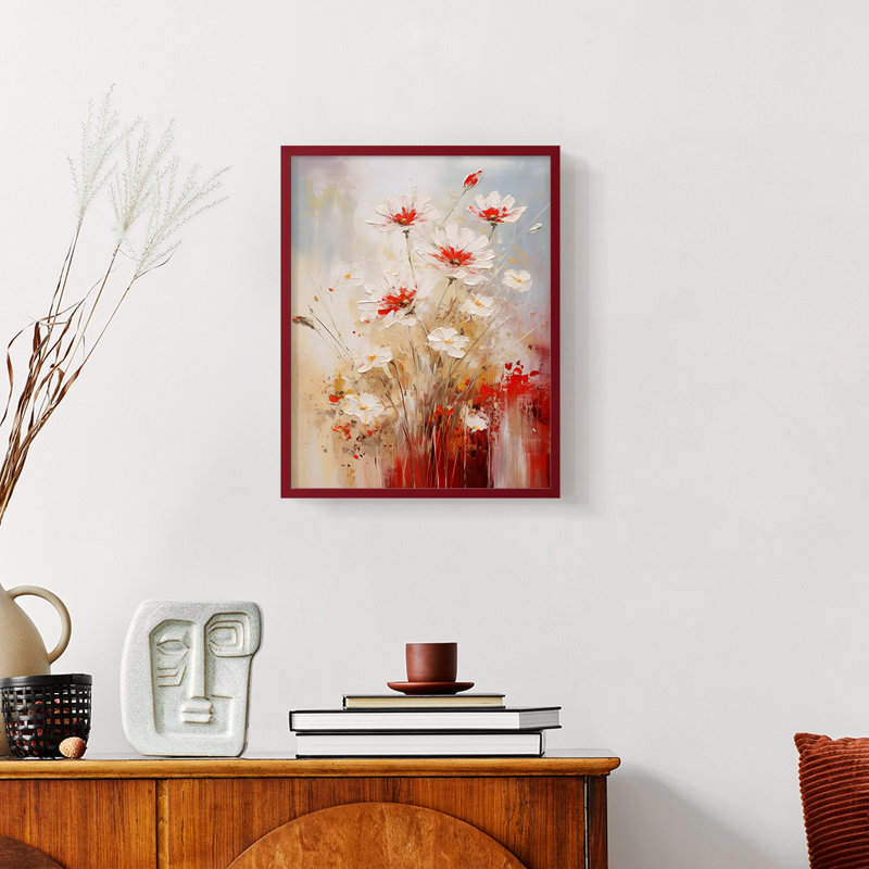 Série FLORAL CCXC III - Impression encadrée de qualité supérieure - Prêt à être accroché - Aucun clou requis, Rouge