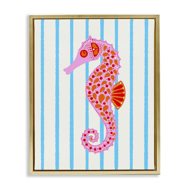 Hippocampe Boho sur cadre flottant à rayures, design par Indira Prieto | IndySign, H 31 po x l 25 po