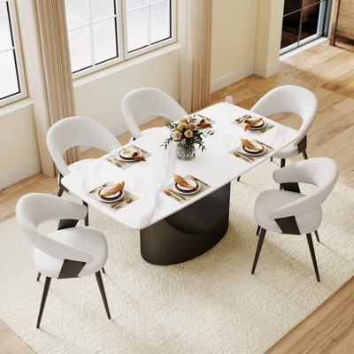 Modern Rectangular Sintered Stone Dining Table with Pedestal Base