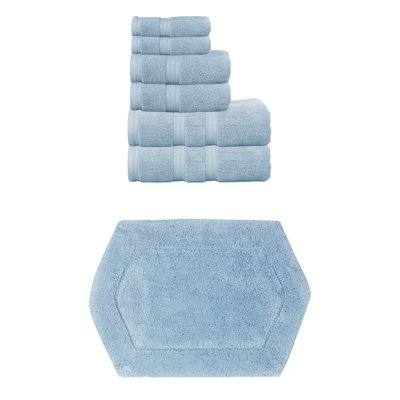 Bryd Collection 100% Soft Cotton 6 Pc Towel Set & 1 Pc 17x24" Bath Rug, (Set of 7)