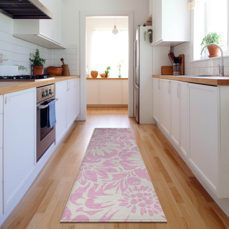 Premium Machine Washable Cerrito AMF551 Pink Rug, Runner 2'3" x 7'6"