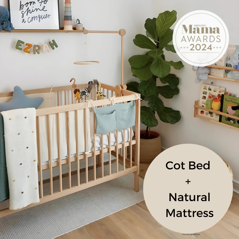 Mini Cot Bed with Natural Mattress, Beech