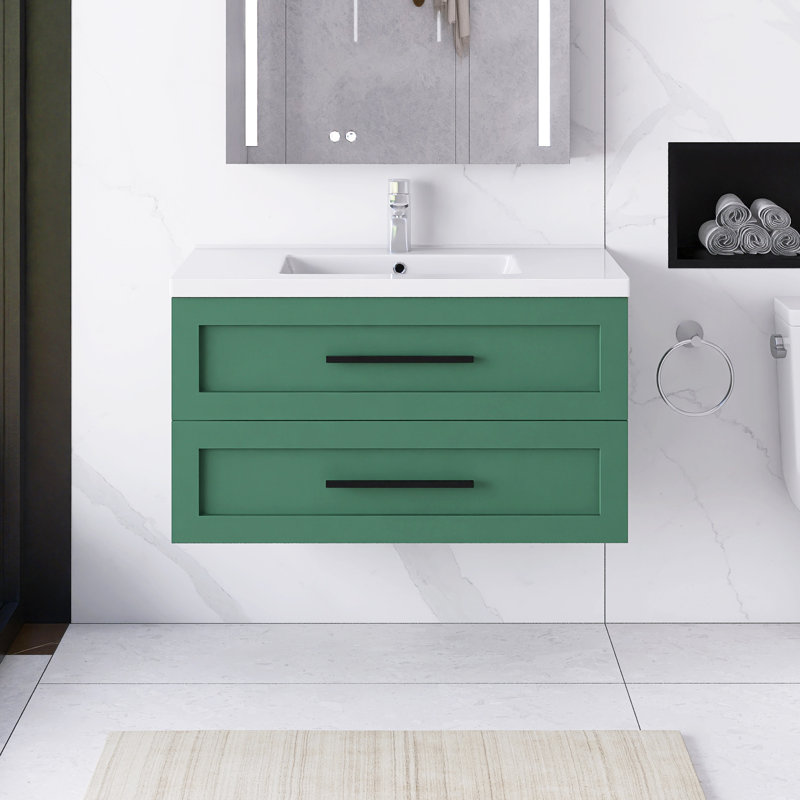 35,8 po Meuble-lavabo mural simple à simple cuve avec plateau en céramique blanche non assemblé