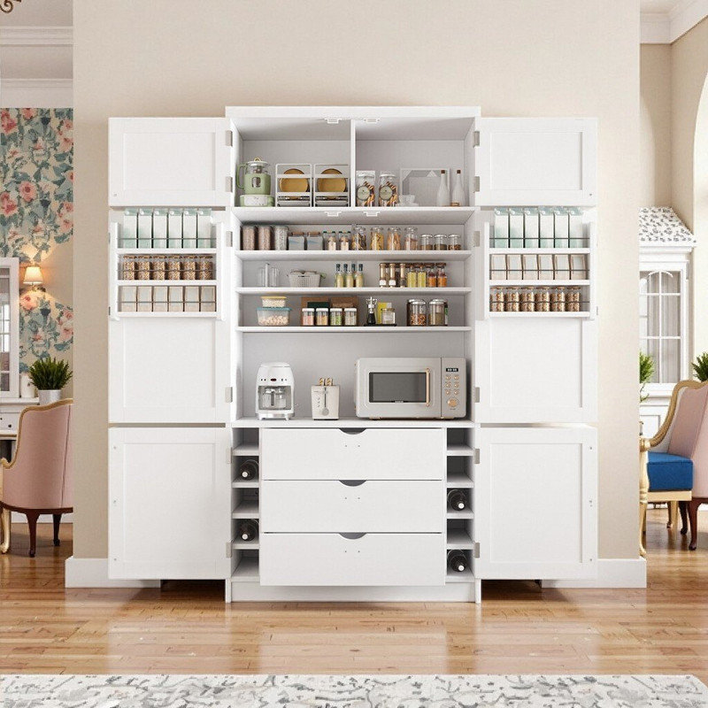 Kitchen Pantry Cabinet, 41.3" Wide Shaker Style Storage With Power Outlets & Adjustable Shelves, White