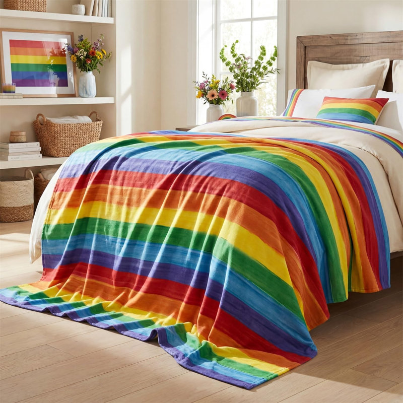 Jeté en flanelle LGBT, LGBTQ + Pride Flag Rainbow, L 50 po x l 40 po