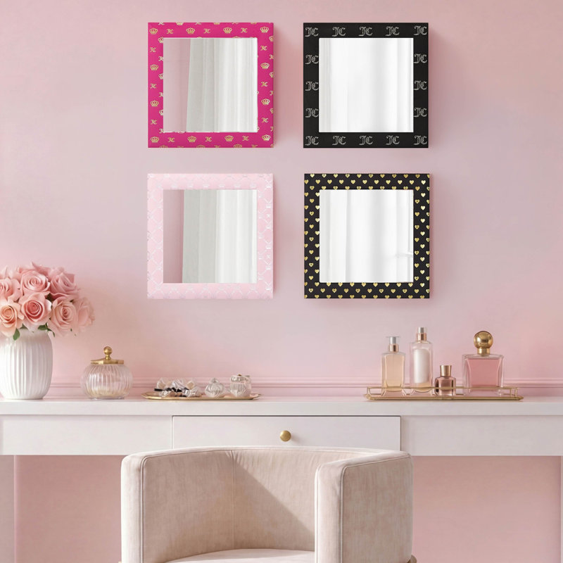 Miroir mural Juuche Couture, Black with Silver Rhinestones