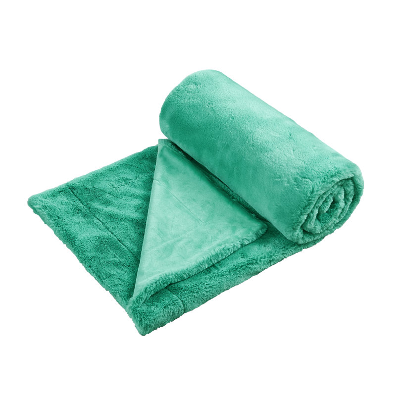 Jeté en fausse fourrure de renard, L 50 po x L 60 po, Bleu turquoise