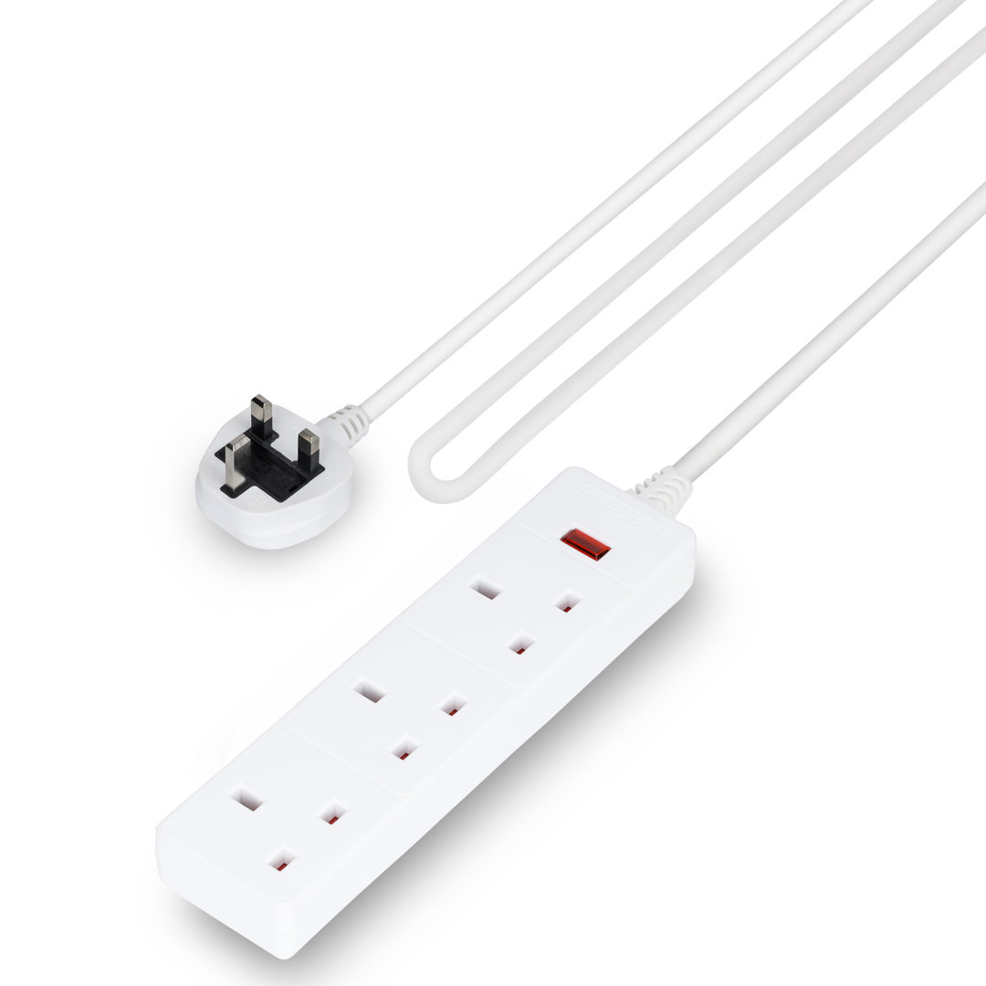 GEEPAS 3 Gang Extension Lead | 3-Way Plug Extension Cable | 3 Socket Power Strip with Neon Indicator Light | Heavy Duty UK Plug