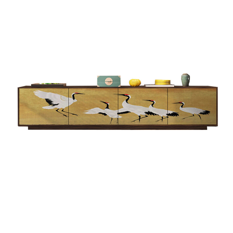 Meuble télé en bois de pin massif, 86.61", Brun