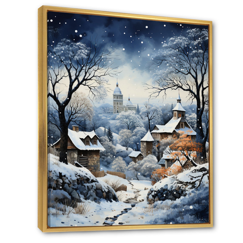 Harmonie du village d'hiver I - impression, H 40 po x l 30 po x P 1,5 po, Cadre flottant doré