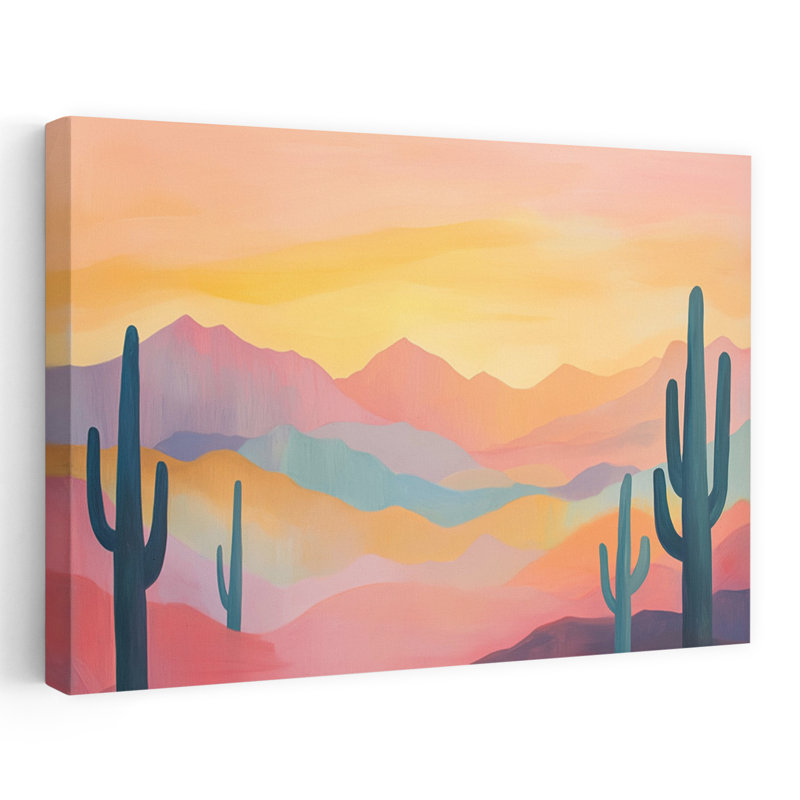 Montagnes du lever du soleil - Cactus désertique contemporain, H 24 po x l 16 po