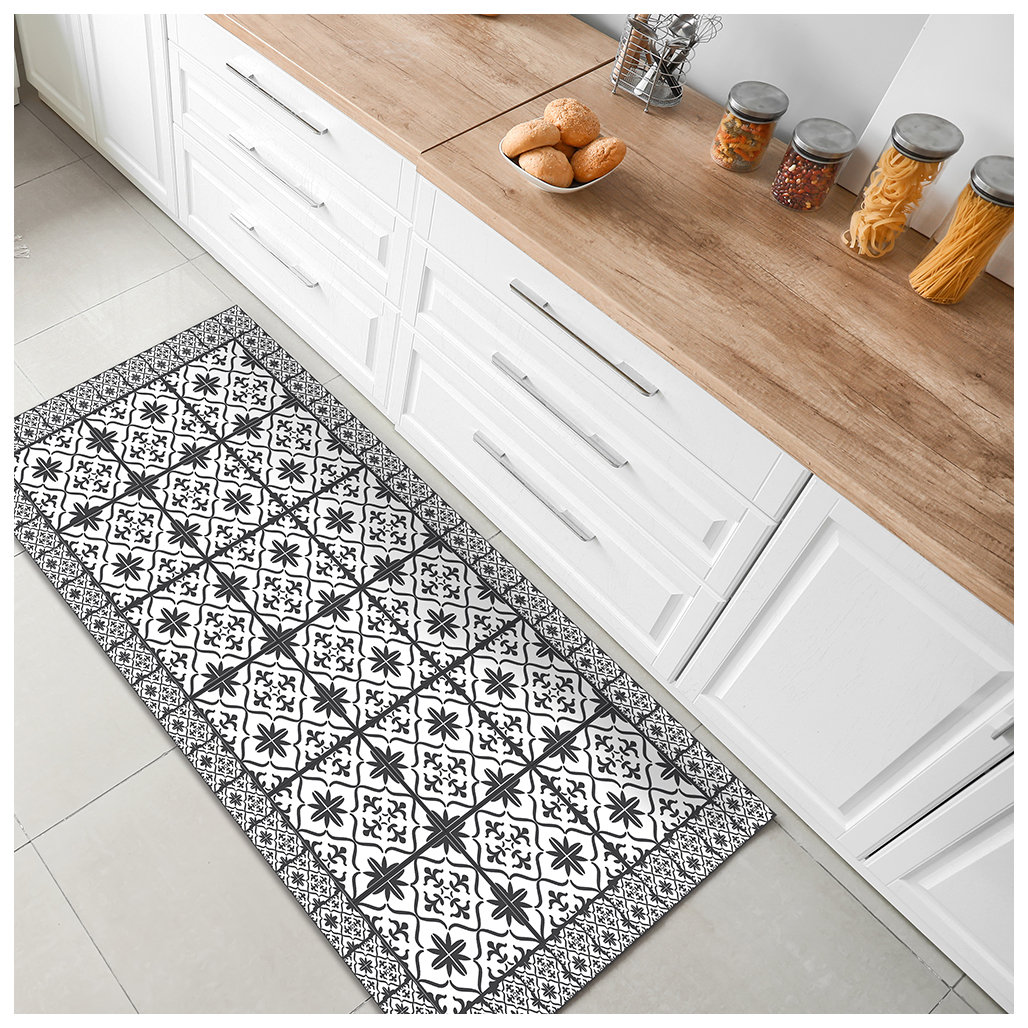 4 Tile Rug Hokku Designs 2' X 4' Dark Gray Tile Printed Vinyl Area Rug With UV ...