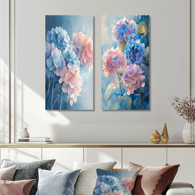 Hortensias dans la lumière du matin I - Collection d'art mural floral 2 pièces