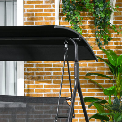 Balancelle d'extérieur 3 places avec coussin amovible, support en acier et auvent inclinable pour patio, jardin, piscine, balcon, cour, noir 1