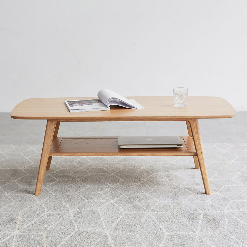 Center Table Low Table 100% Solid Wood Top Plate Desk Coffee Table With Storage Shelf